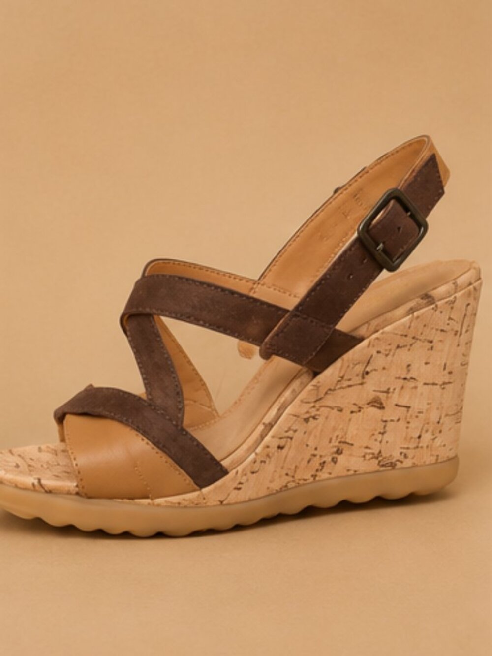 Hush Puppies NWOT Cork Wedge Sandals Tan Brown/Suede Leather Shoes Women's US 8 - Picture 4 of 7